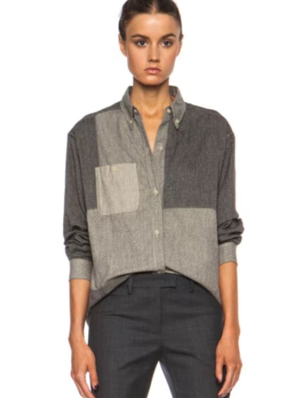Isabel Marant Etoile Two-Tone Grey Patchwork Button-Down Shirt Size M (42 euro)